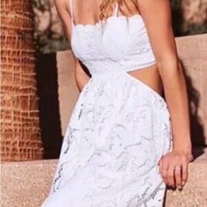 Express White Lace Tie Back Midi Dress with Side Cutout Size Small